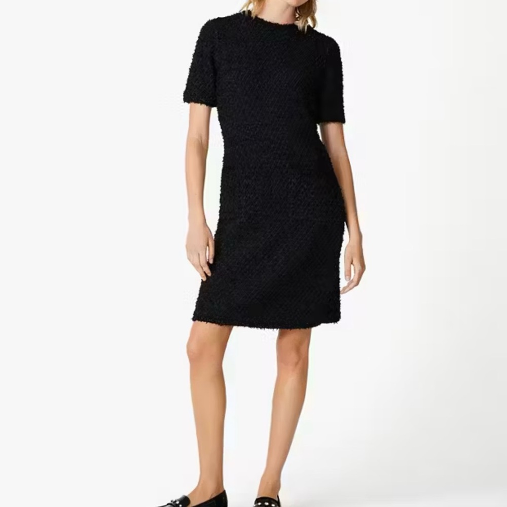 Kate Spade- Knit Tweed Dress. Elegant Black & Navy Metallic Thread Size Medium.